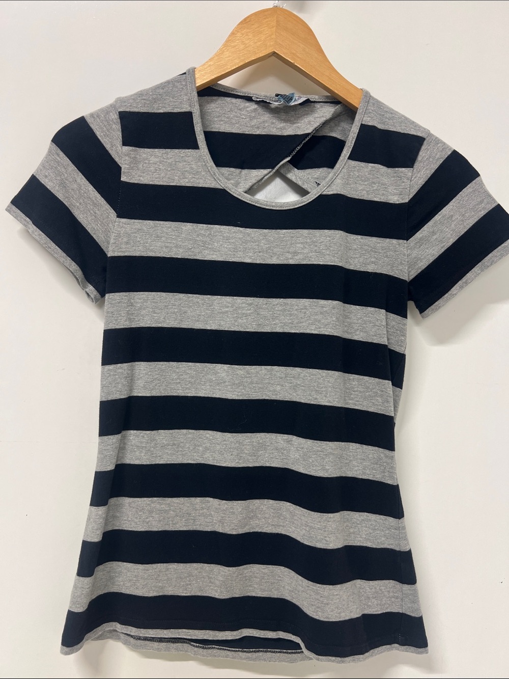 French Connection Striped TShirt Top, Short Sleeve, Cutout Back, Small